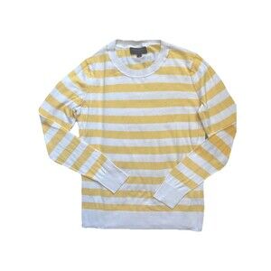 Banana Republic Striped Crewneck Forever Sweater Womens Small Yellow White Cozy